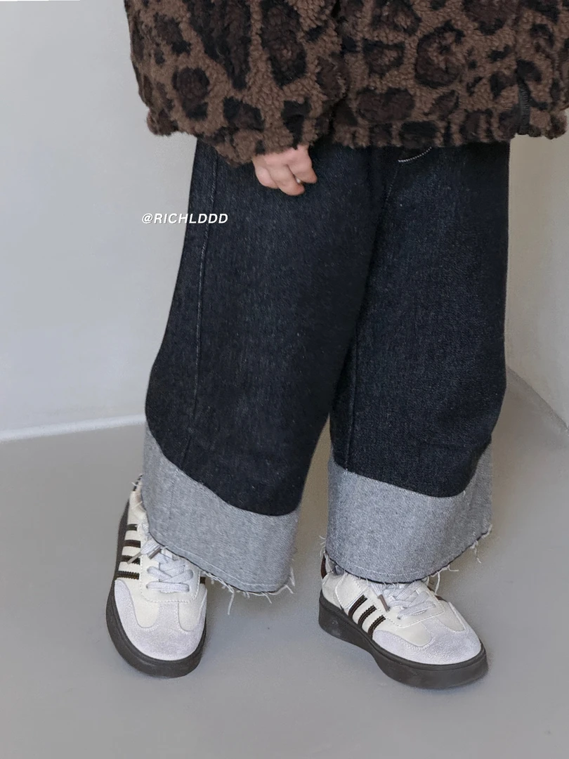 【现货】卤蛋童装：顶牛city 拼接九分牛仔裤加绒男女童韩版冬1178