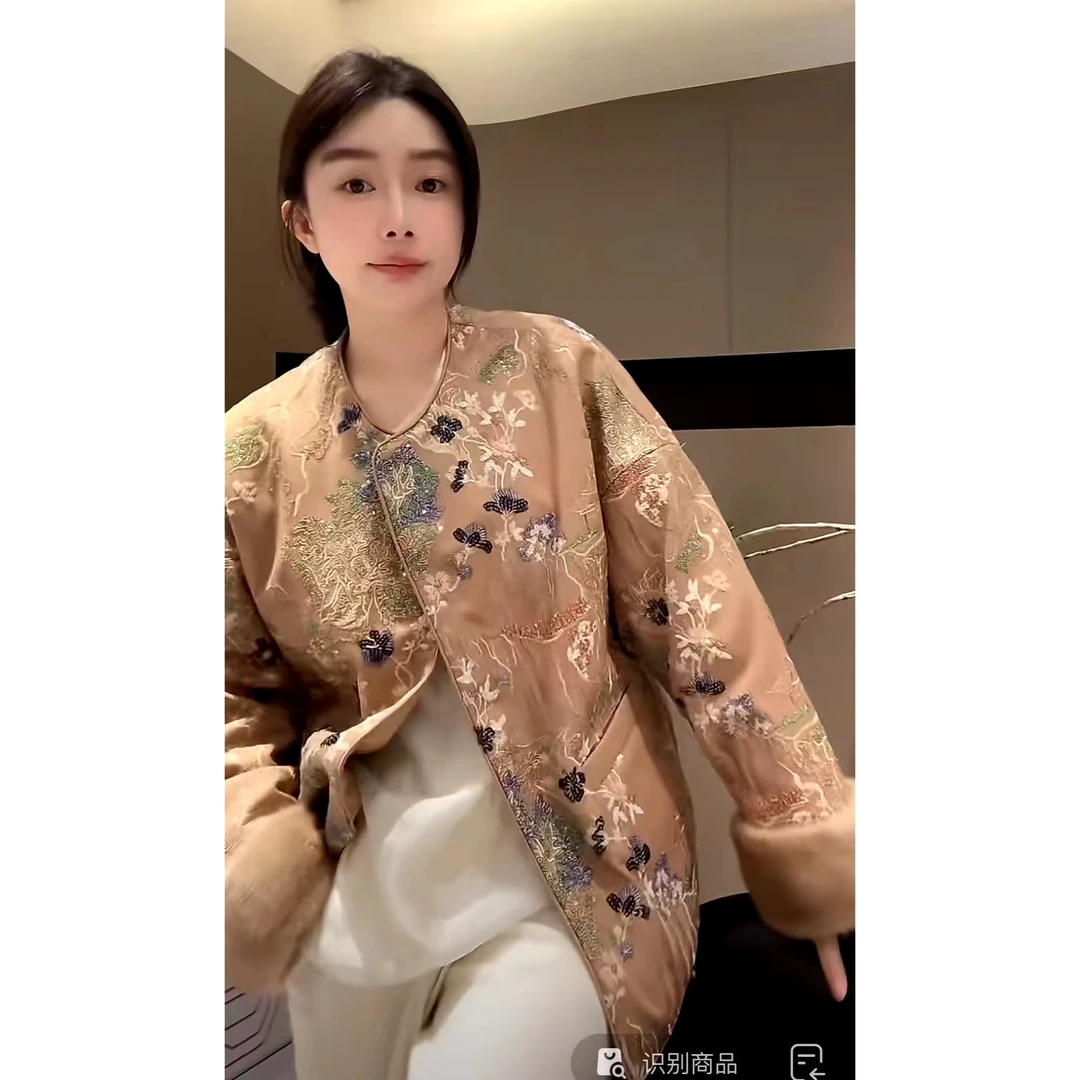 ZHUIMU.【日照金山】新中式国风重工亮片刺绣水貂毛棉外套ZM7795...