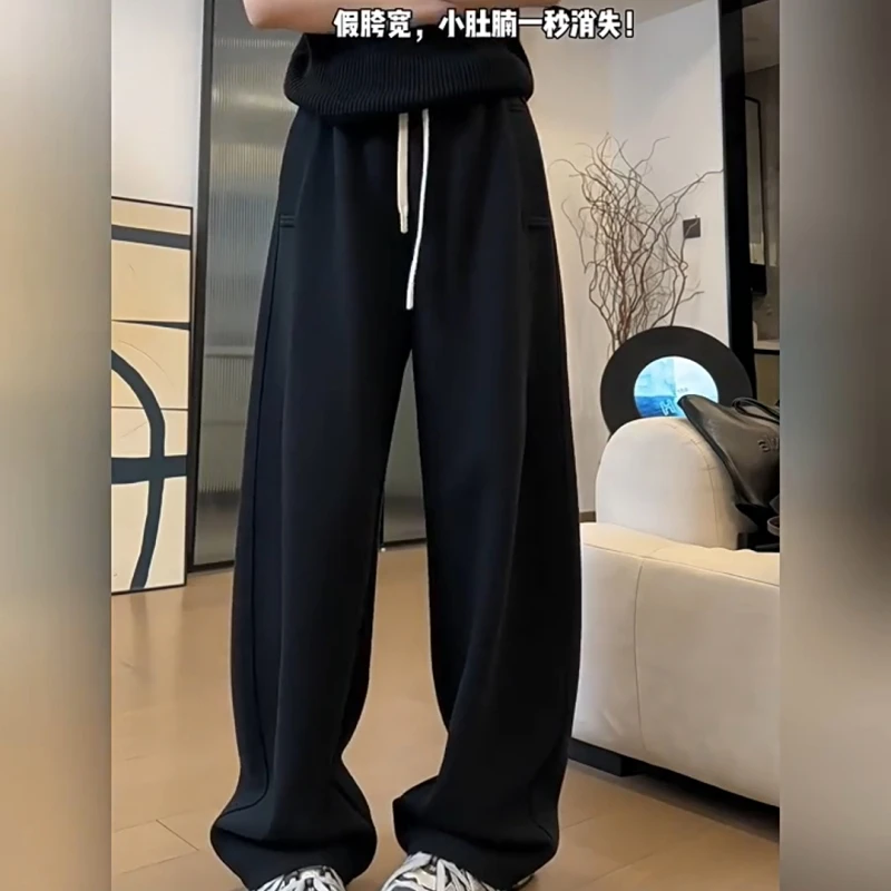 大码运动裤女秋冬新款加绒弯刀裤卫裤胖妹妹mm微胖显瘦阔腿裤长裤