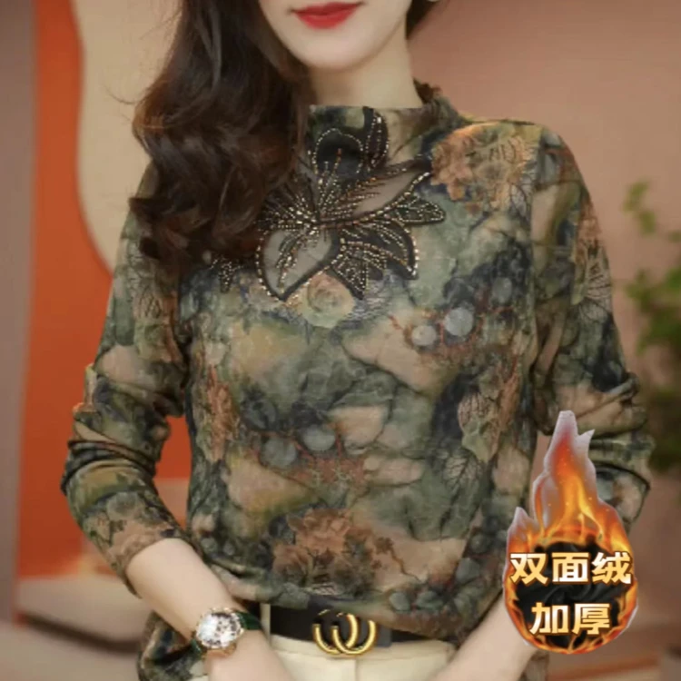 秋冬烫钻保暖打底衫气质