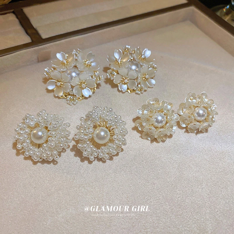 S925银针花朵花簇耳环法式ins森系甜美气质耳钉耳饰