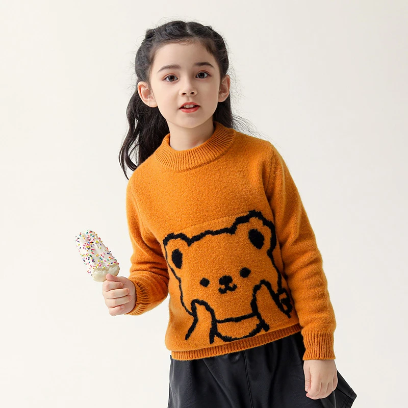 高端半高圆领儿童羊毛衫男女童装秋冬爆款软糯毛衣套头可爱熊打底