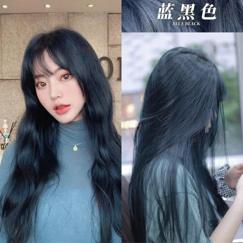 蓝黑色染发剂膏2023流行色黑加仑紫酒红色黑茶免漂植物显白自己染