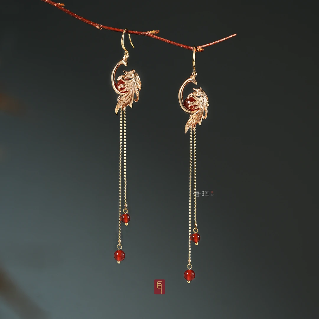 吾珥 铜合金耳饰 「凤求凰」吾珥原创耳钩气质长款唯美新中式配饰