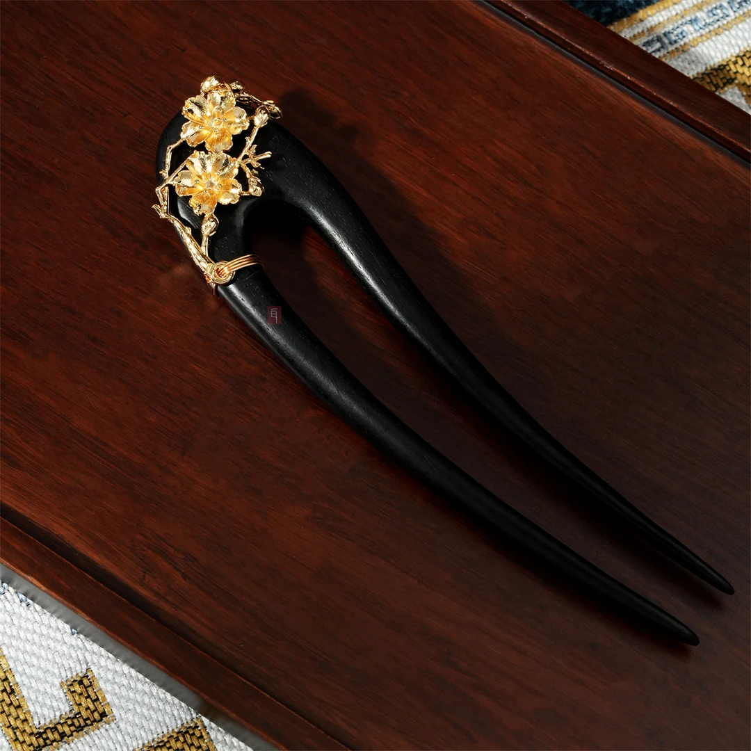 吾珥新中式发钗黑檀木u钗国风原创设计