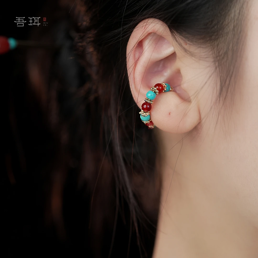 吾珥 铜合金耳饰 惊鸿系列·耳骨夹/WEEJ11 原创设计中式国风红色