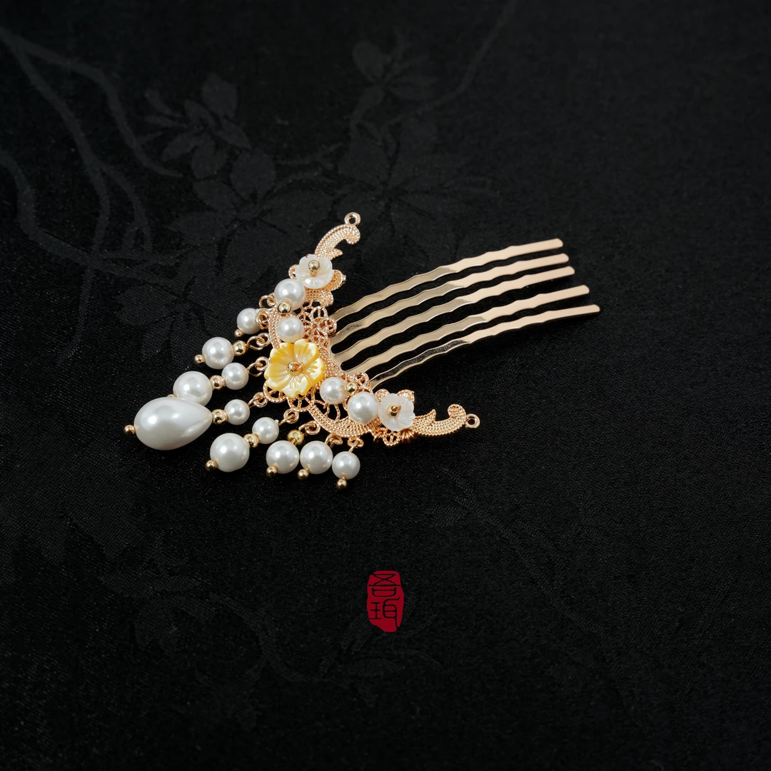 吾珥铜合金发簪 A17蝶贝发钗/新中式国风手工饰品