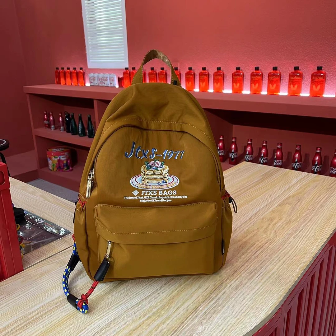 JTXS【原创设计】刺绣牛仔线双肩学生书包妈咪包旅行包潮流双肩包
