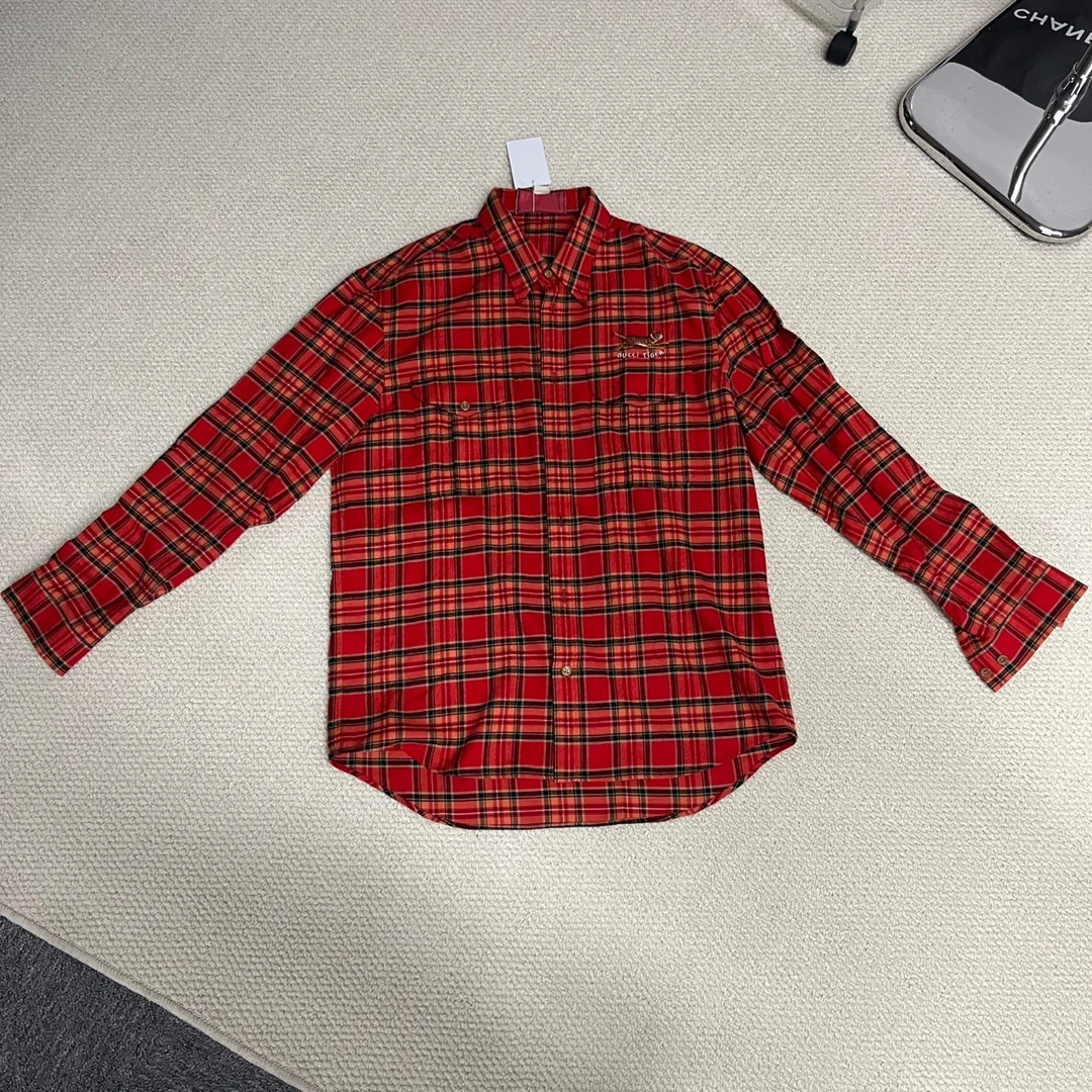 Gucci 红格子 衬衫 99新 46码 A1251
