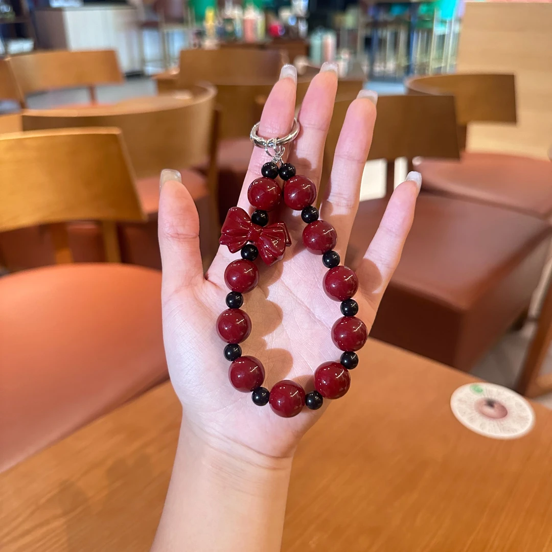 红色手工串珠手机链本命年挂坠精致手机吊坠链国庆新年喜事挂件女