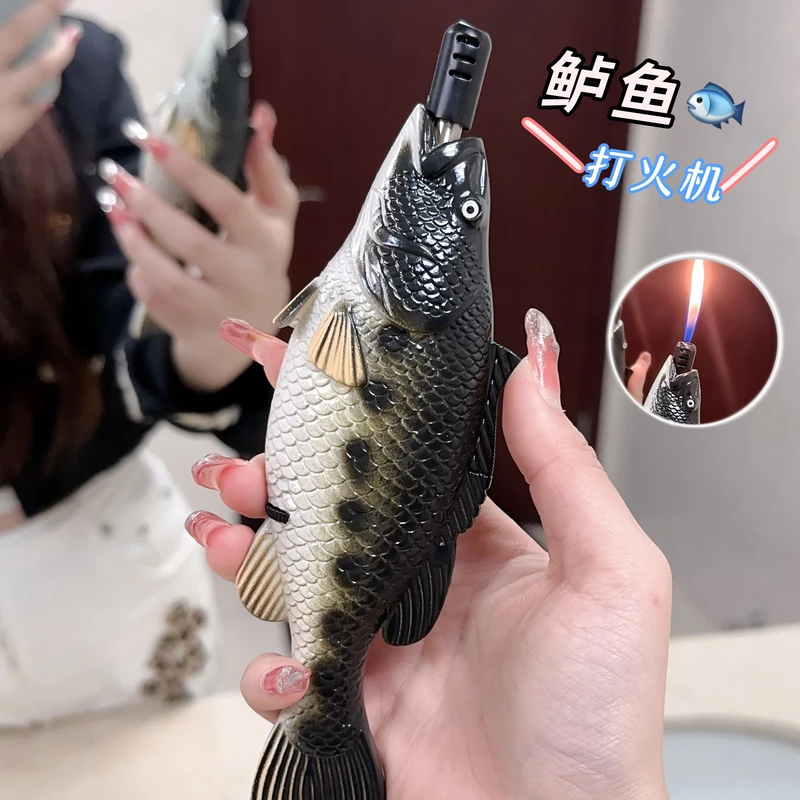 网红户外鲈鱼外形创意打火机伸缩奇葩搞怪家用点火明火充气送男友