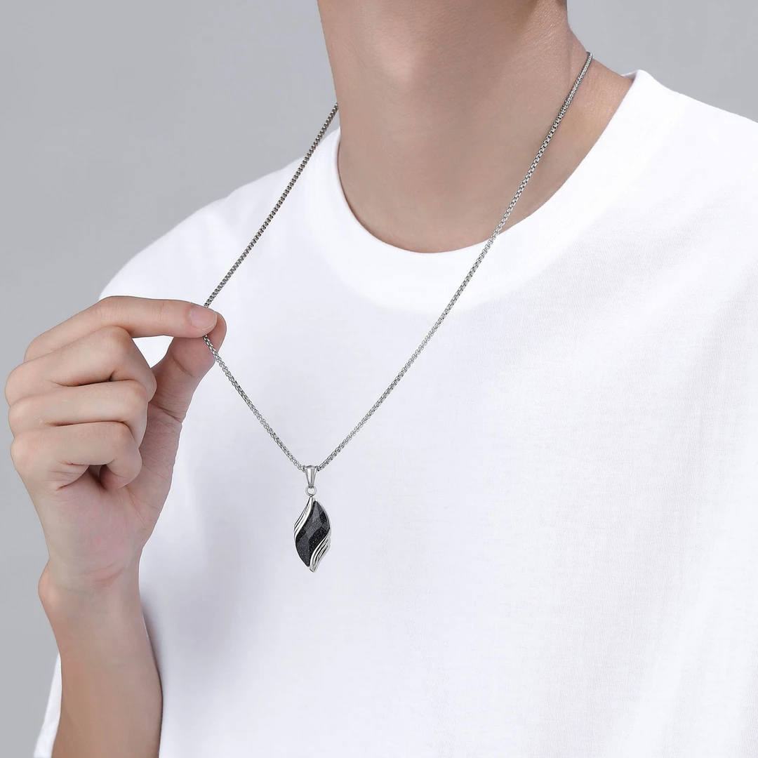 梵亚格 不锈钢吊坠 蓝石吊坠项链潮ins个性简约小众嘻哈男生饰品