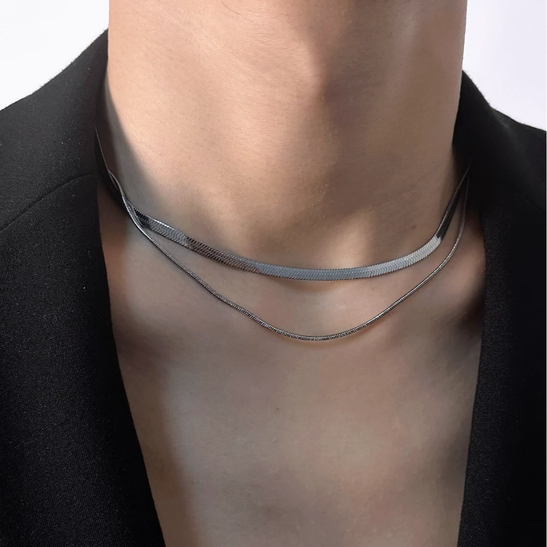 梵亚格 不锈钢项链 双层星河叠戴锁骨链简约小众高级时尚百搭颈链