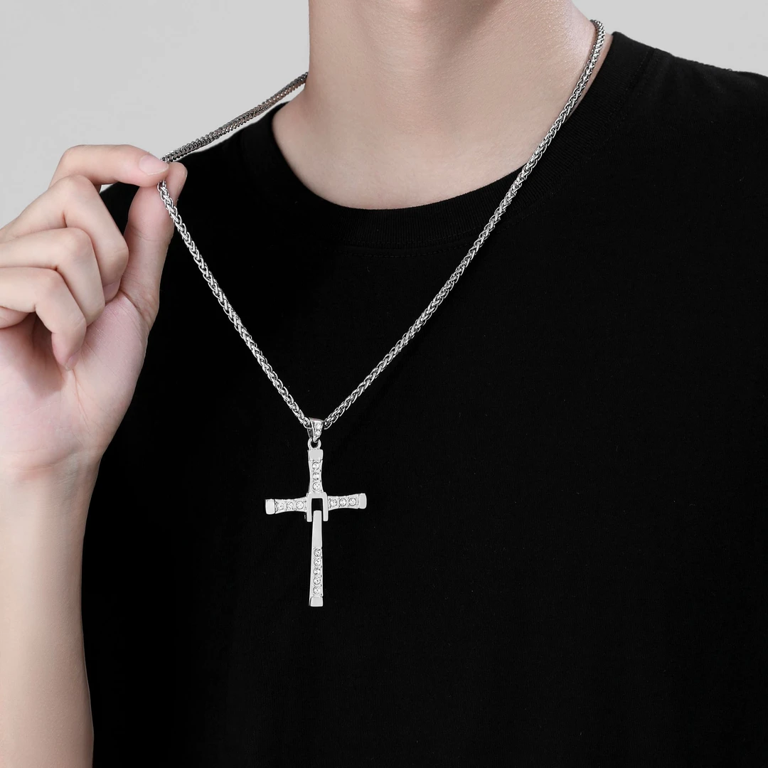 梵亚格 不锈钢吊坠 活动十字架项链吊坠潮个性百搭高级小众毛衣链