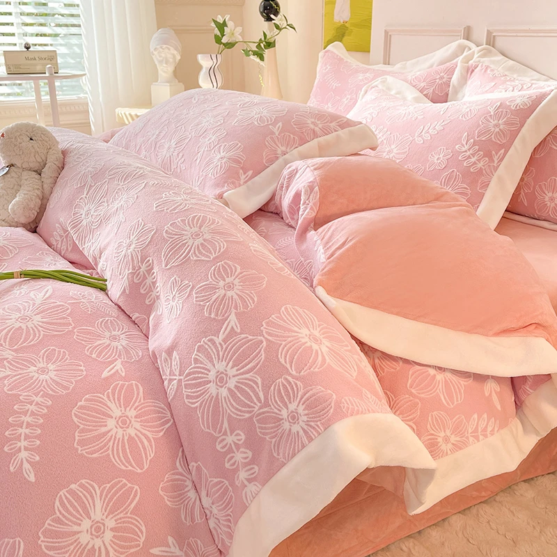 加厚学生宿舍绒四件套冬季款珊瑚绒床单双面绒被套法兰绒加上用品