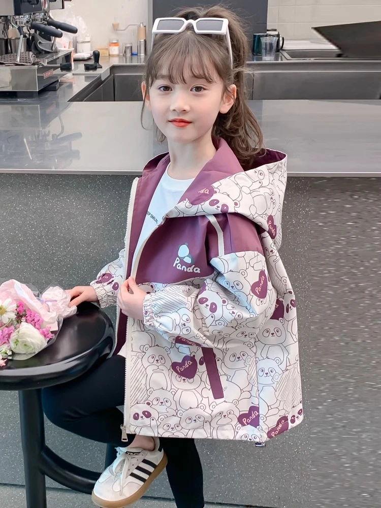 女童春装冲锋衣外套2024新款儿童洋气女孩春秋连帽春季夹克上衣潮