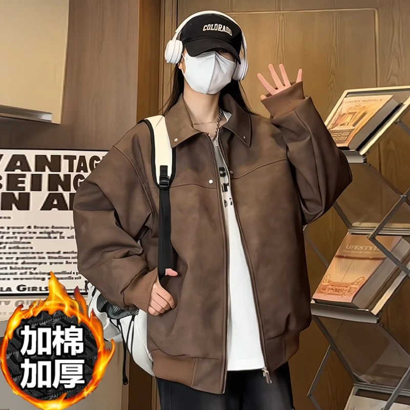 冬季新款皮棉衣男女同款宽松立领夹克加厚保暖棉衣休闲棉服外套潮