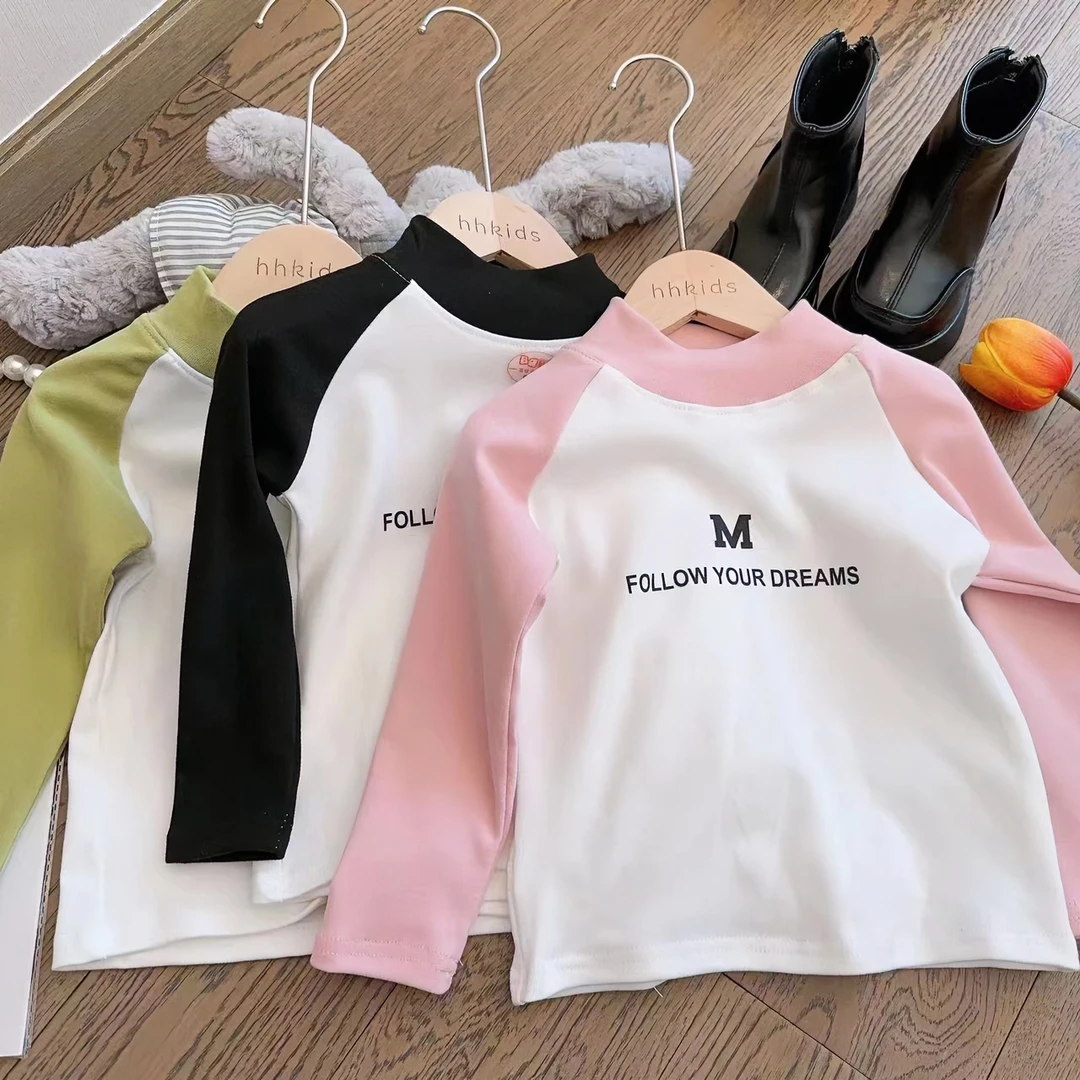 儿童拼色上衣半高领洋气打底衫男童女宝宝保暖上衣春秋冬长袖秋衣