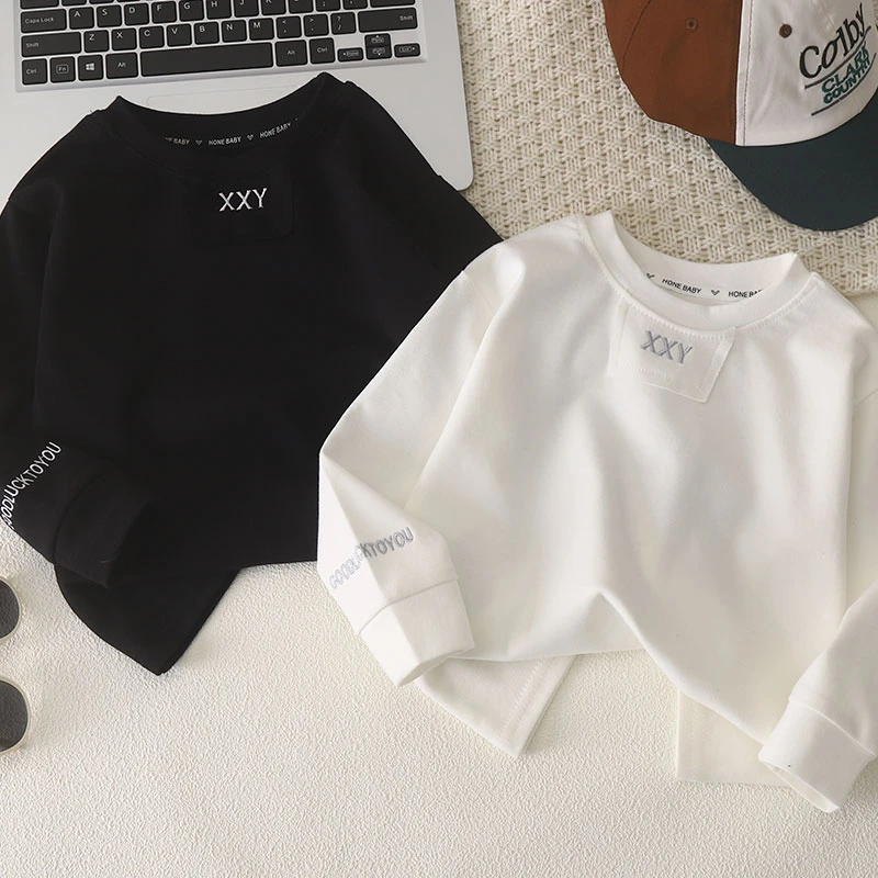 【高货】儿童纯棉长袖T恤刺绣春秋款男童长袖t卫衣宝宝潮童打底上衣