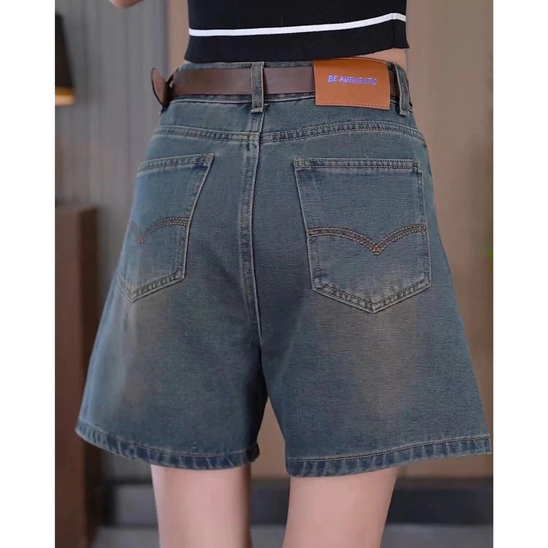 四分短裤显瘦牛仔高腰直筒百搭夏季阔腿宽松时尚休闲女士复古薄款