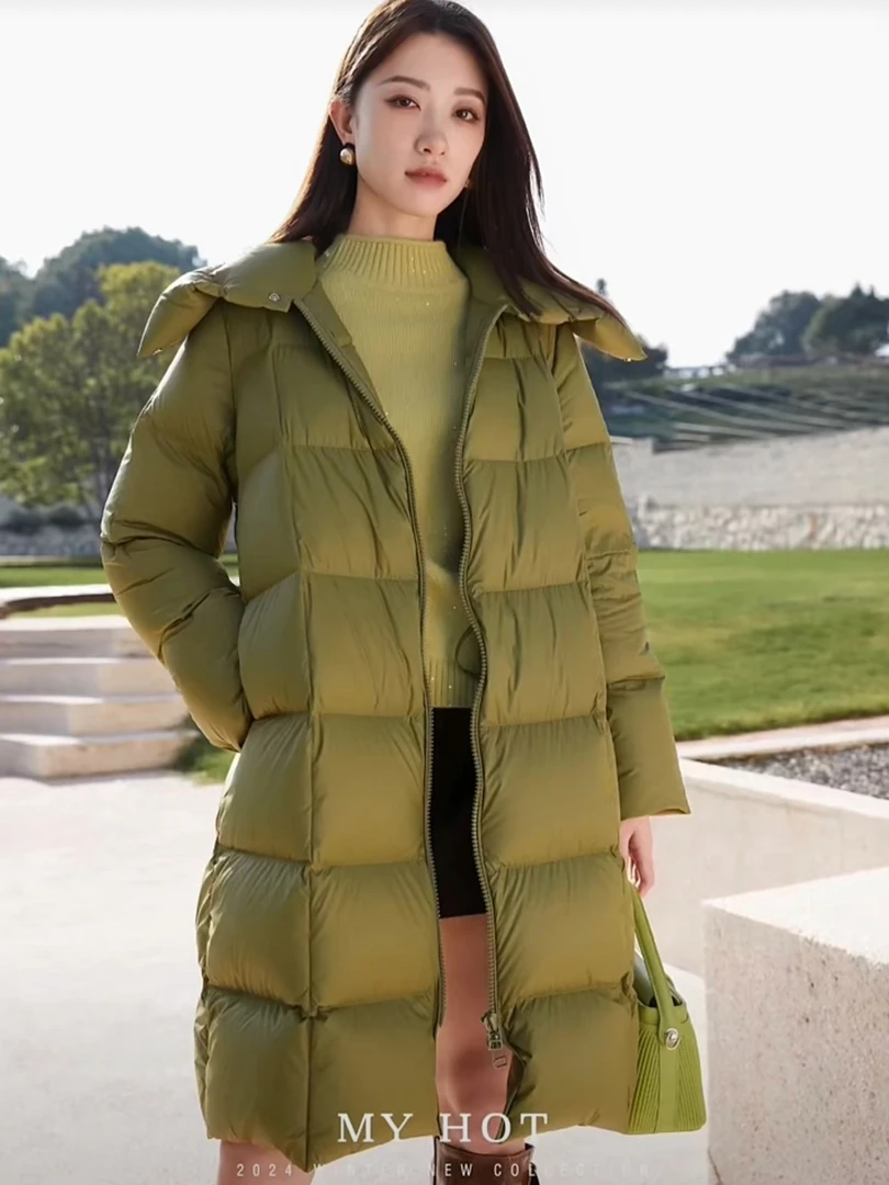 H427313434中长款连帽羽绒服女冬季加厚保暖外套