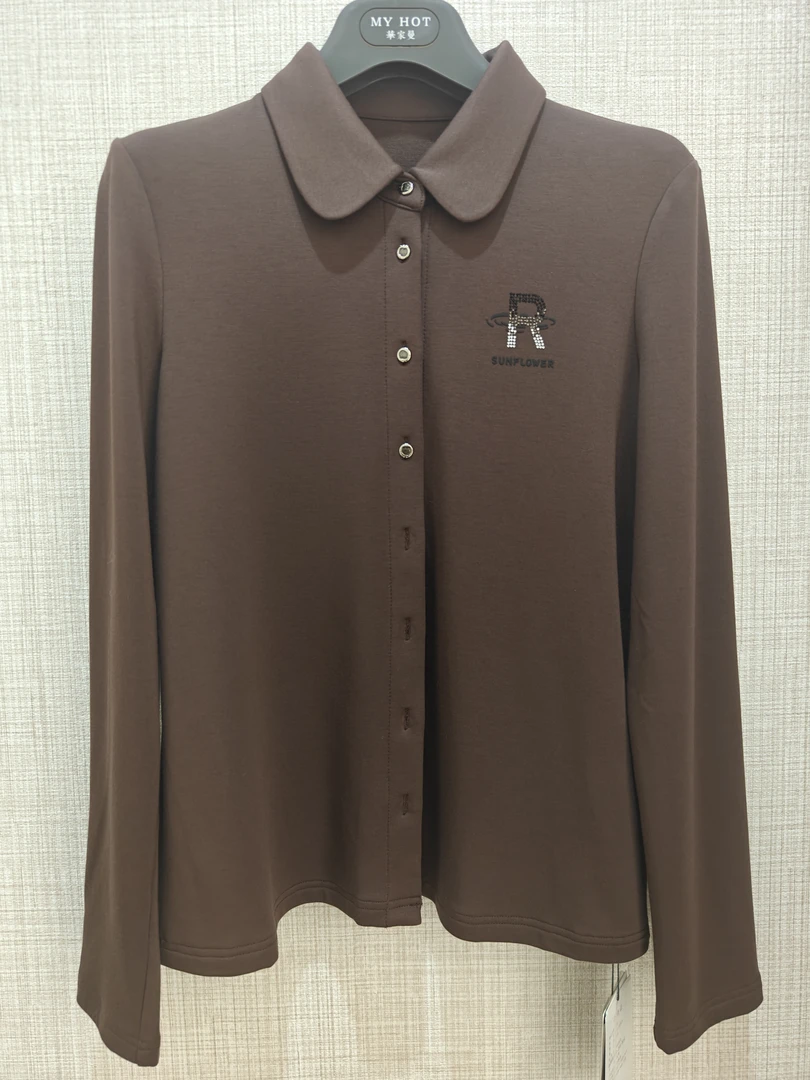 H311312633气质显瘦长袖衬衫百搭纯色加绒时尚衬衣