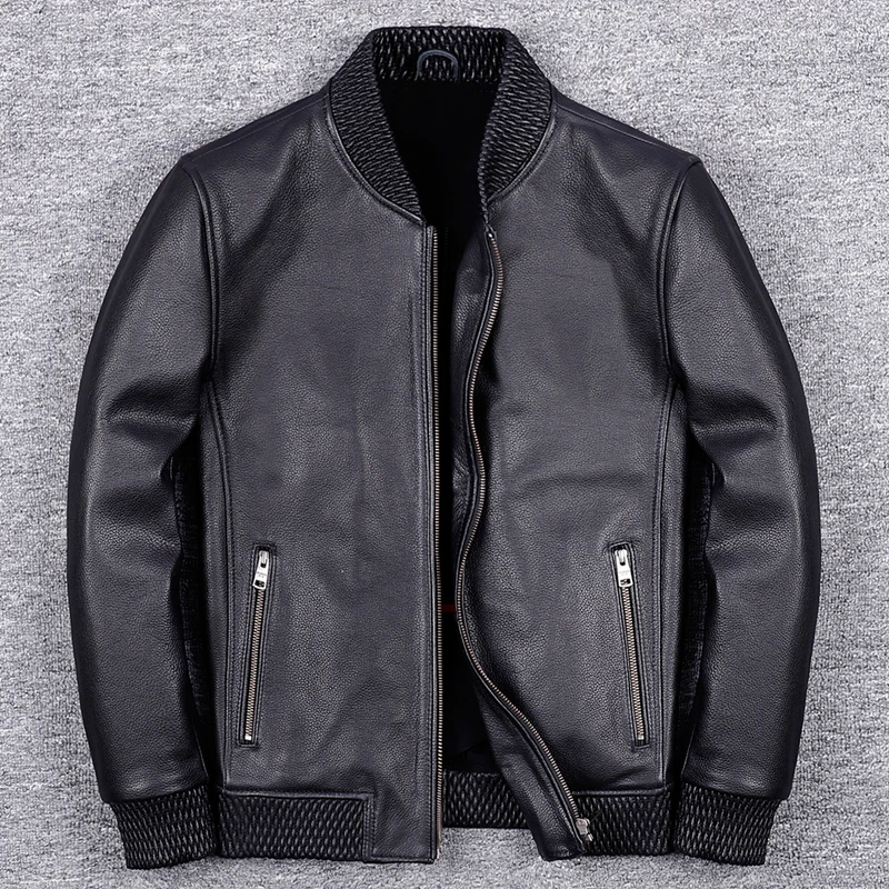 头层牛皮棒球服皮夹克男士真皮皮衣短款修身商务休闲皮外套秋冬厚