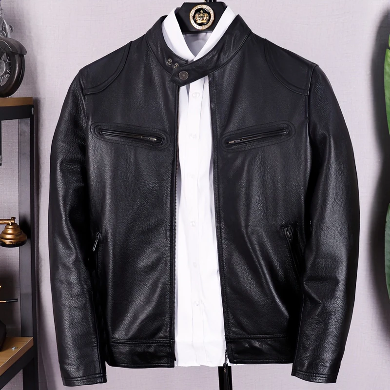 真皮皮衣男士头层牛皮短款立领修身皮夹克简约时尚帅气休闲皮外套