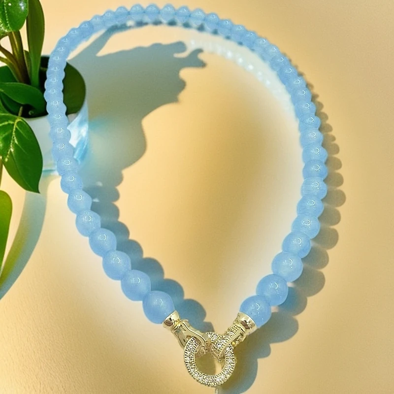 777（库存处理）-高定珠宝海蓝色珠宝妈妈链X544合金