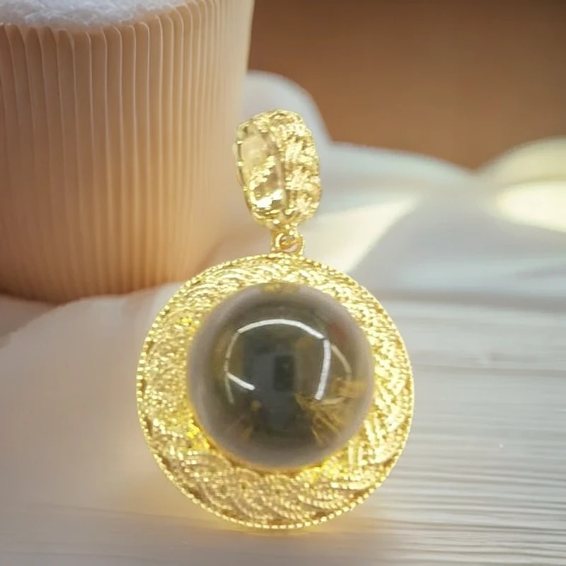 777（库存处理）--高定珠宝多米尼加蓝珀蛋面圆形吊坠Y2329