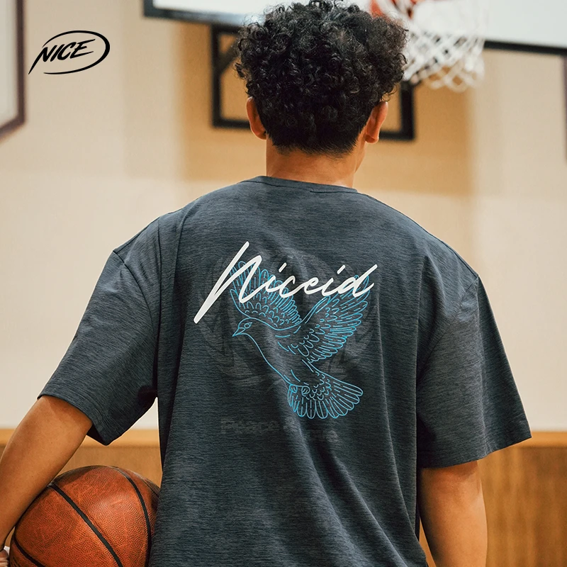 NICEID NICE和平鸽运动速干短袖遇水显影宽松篮球圆领训练T恤