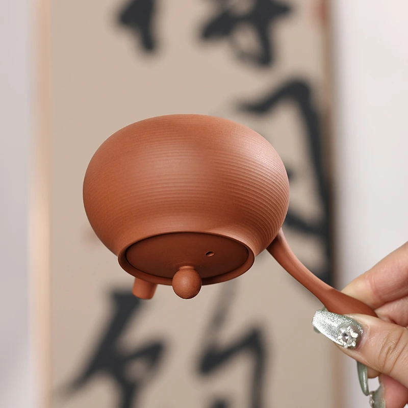 【晴紫阁】潮州功夫茶水滴侧把壶潮州手工手拉壶迷你两杯工夫茶壶朱