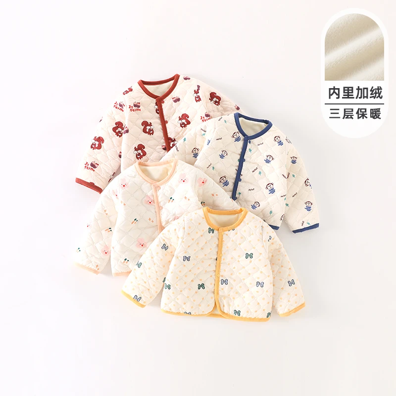 香橙布丁男女宝宝内胆加绒保暖棉服打底外穿上衣新生儿开衫外套