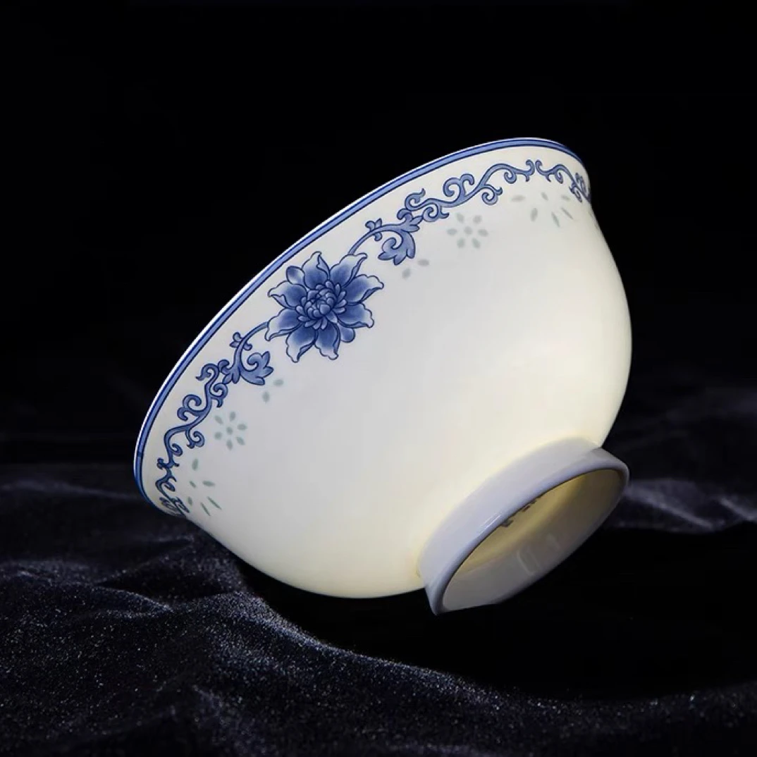 景德镇中式家用陶瓷吃饭碗高档青花瓷防烫骨瓷碗碗盘碗碟米饭碗单