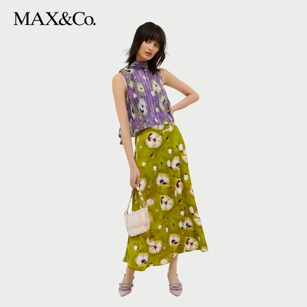 MAX&Co.2024秋冬新款女装缎面森系半身长裙6106064102maxco