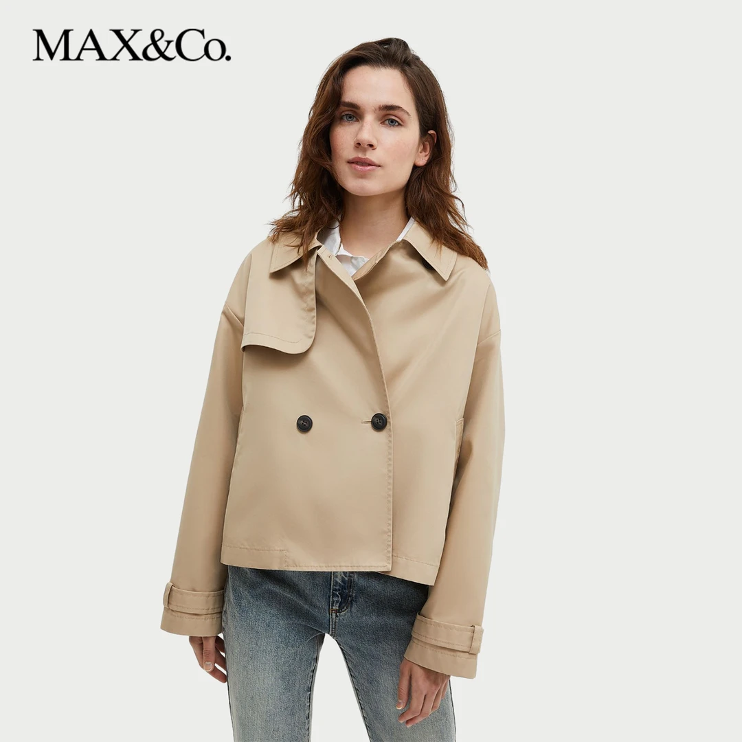 MAX&Co.2024秋冬新款女装宽松华达呢短款风衣6086014202maxco