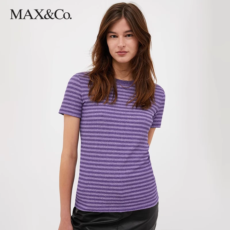 MAX&Co.春夏亮丝条纹针织短袖T恤7971043003