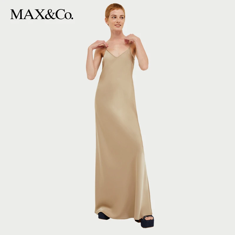 MAX&Co.2024春夏新款女装缎面吊带连衣裙6221094302maxco