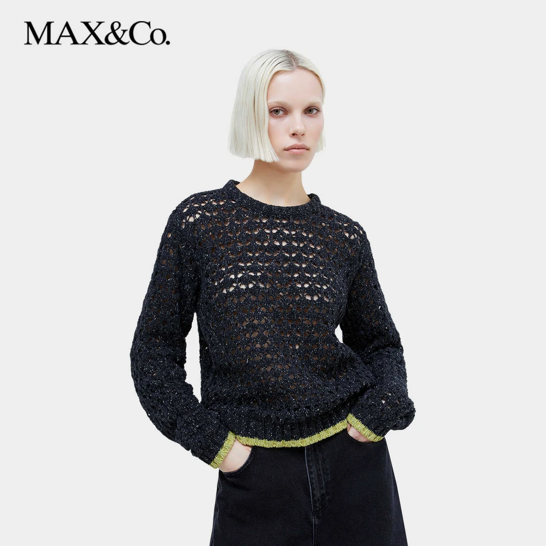 MAXCo.秋冬女装粗花呢镂空图案针织套头衫6366094402时尚
