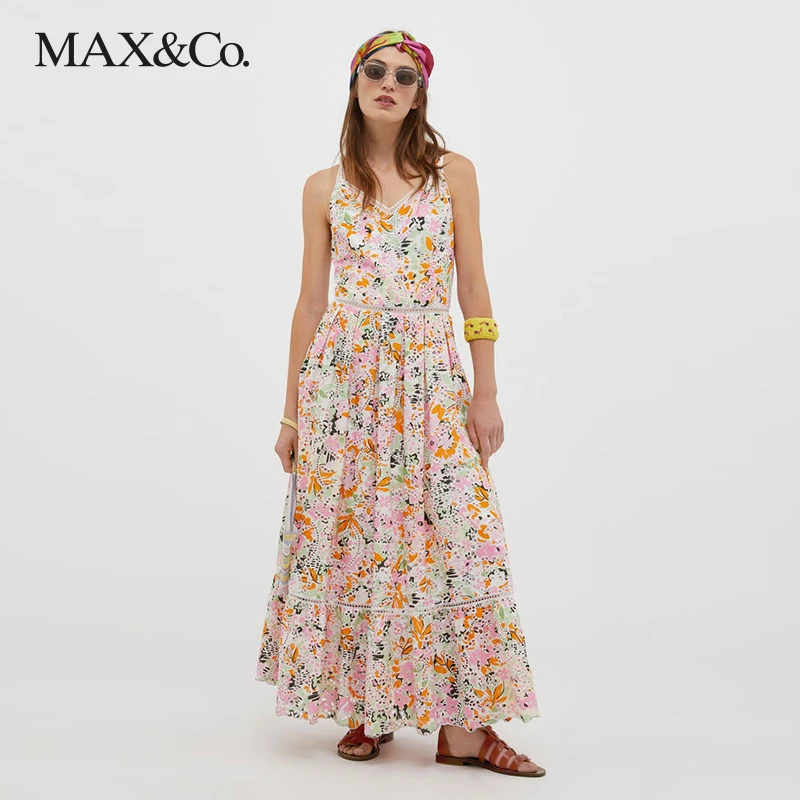 MAX&Co.春夏 英格兰镂空花纹吊带裙maxco碎花7221253003