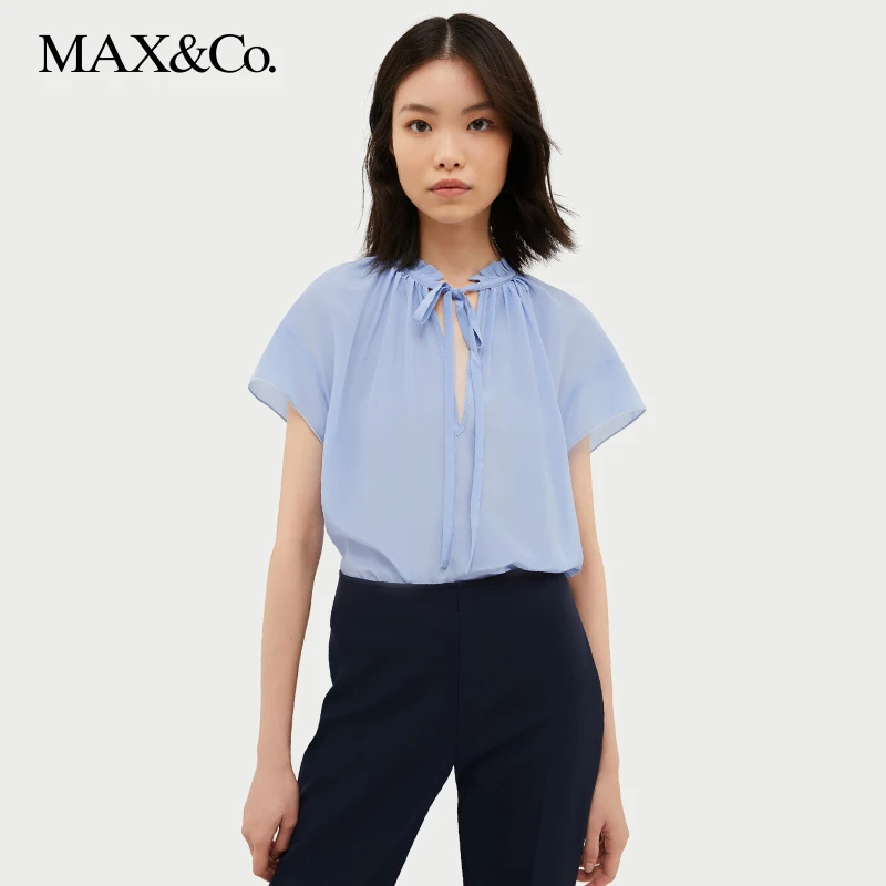 MAX&Co.2024春夏新款真丝绉纱上衣短袖T恤6951014202maxco