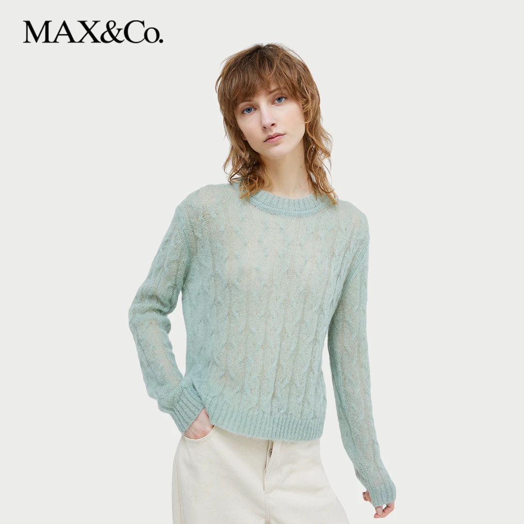 MAX&Co.秋冬女装马海毛混纺麻花针织套头衫时尚6366084402