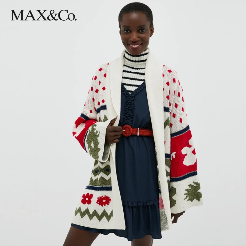 MAX&Co.新款提花针织圆领白色开衫外套百搭宽松混纺短款ol女maxco