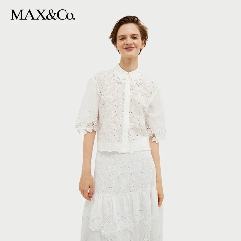MAX&Co.春夏白色女装棉质钩花镂空短款上衣时尚休闲6111084302