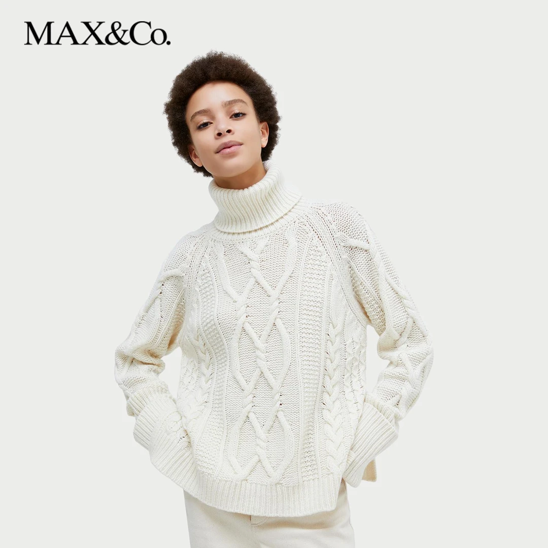 MAX&Co.秋冬麻花针织羊毛高领毛衣6366114402