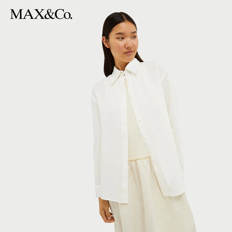 MAX&Co.2024春夏新款宽松亚麻衬衫6111024502maxco