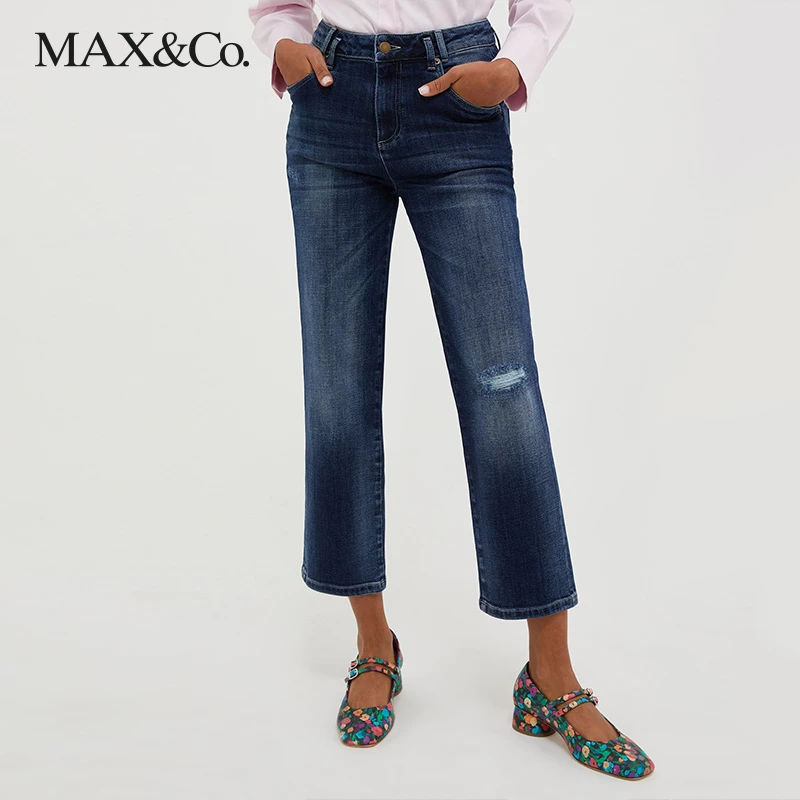 MAX&Co.秋冬复古破洞直筒牛仔裤长裤7184023