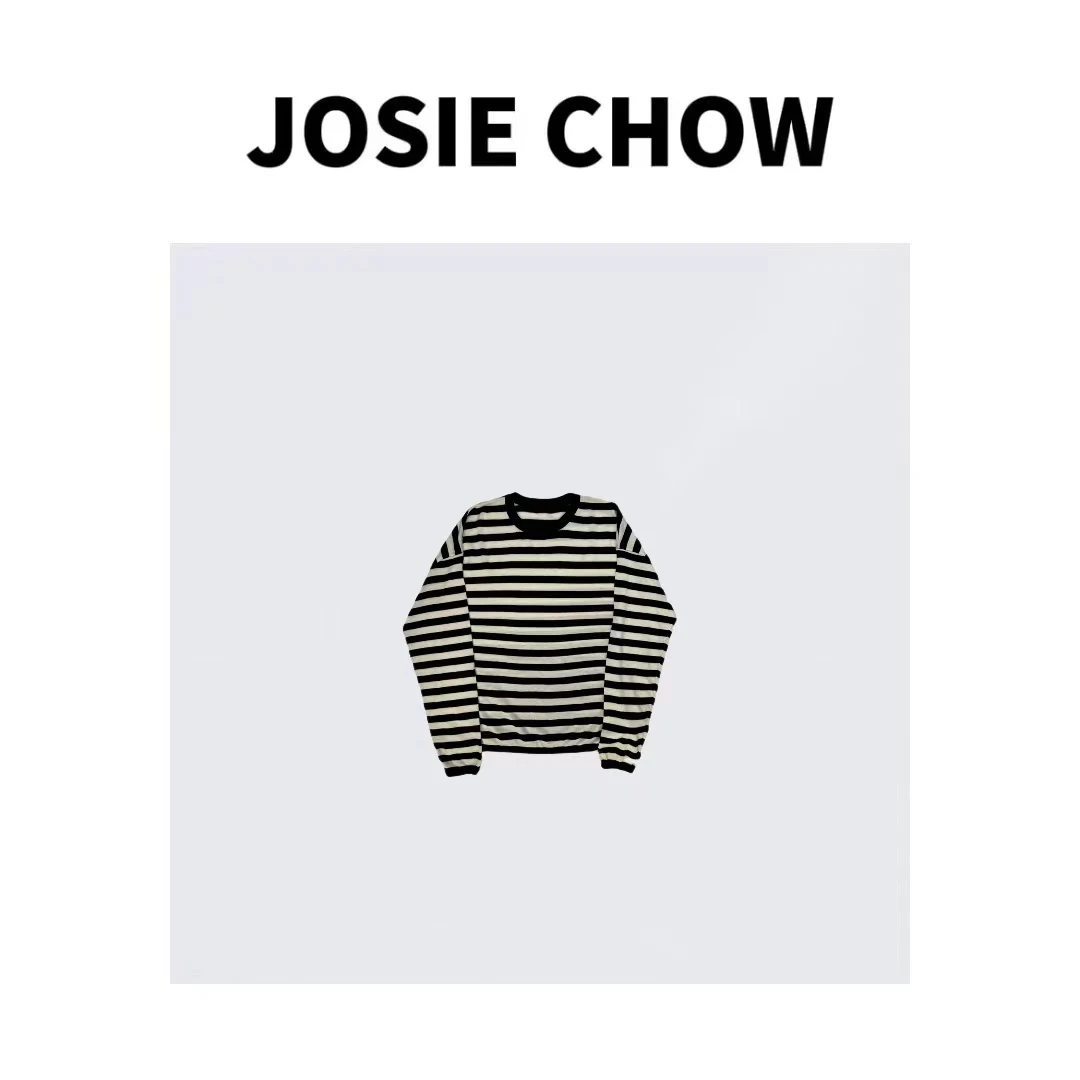 JOSIE CHOW【条纹】极细混纺针织百搭薄款长袖T恤。JC951210