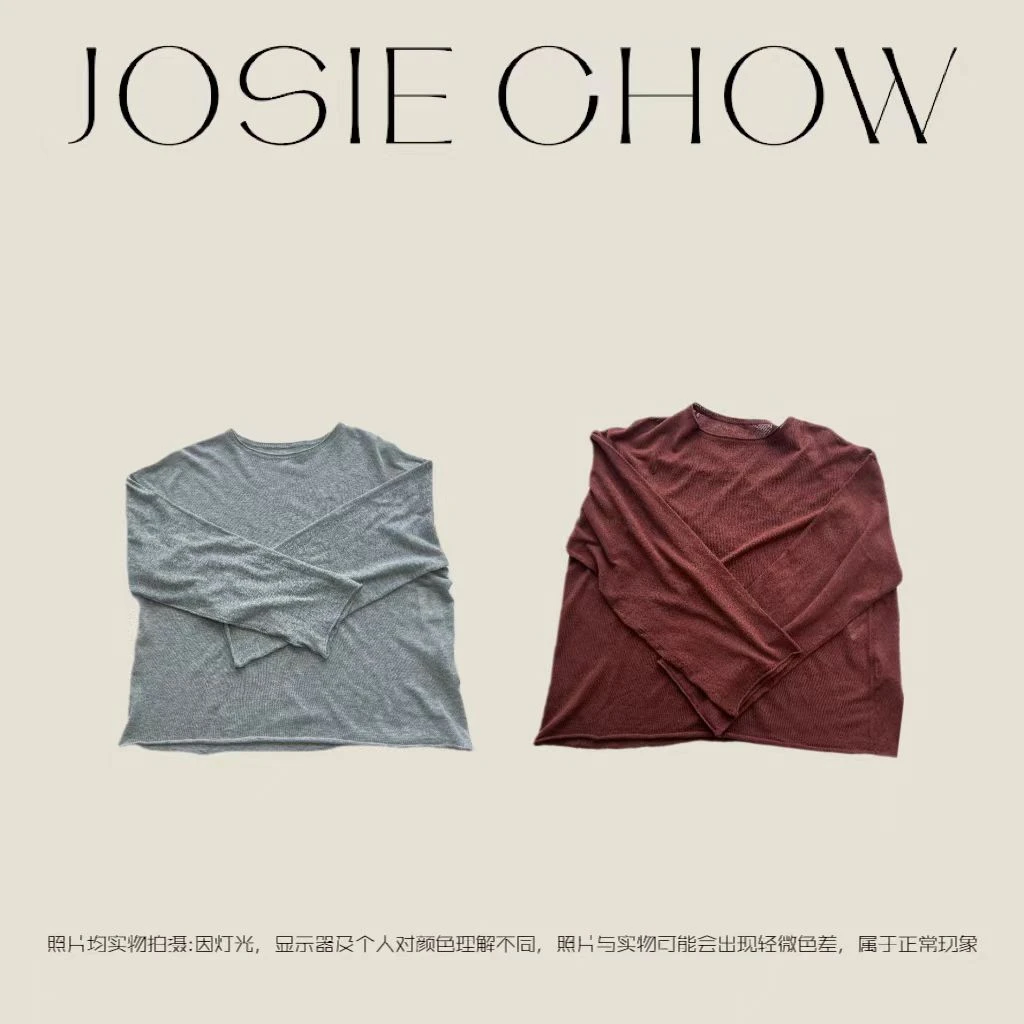 JOSIECHOW【灰色/锈红色】女款双色长袖T恤。JC6020183