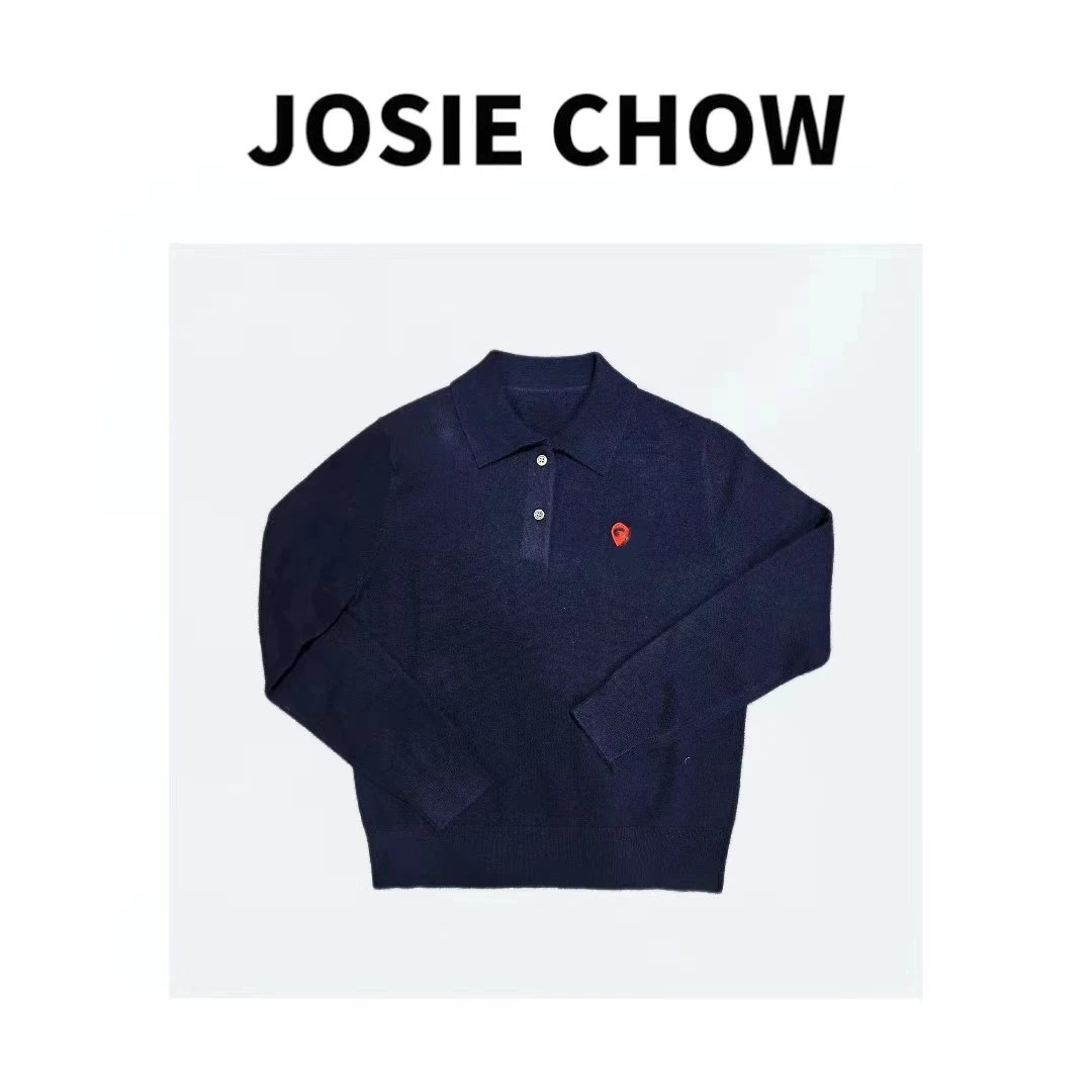 JOSIE CHOW【爱心】秋冬纯色Polo领两粒扣针织毛衣。CD061013